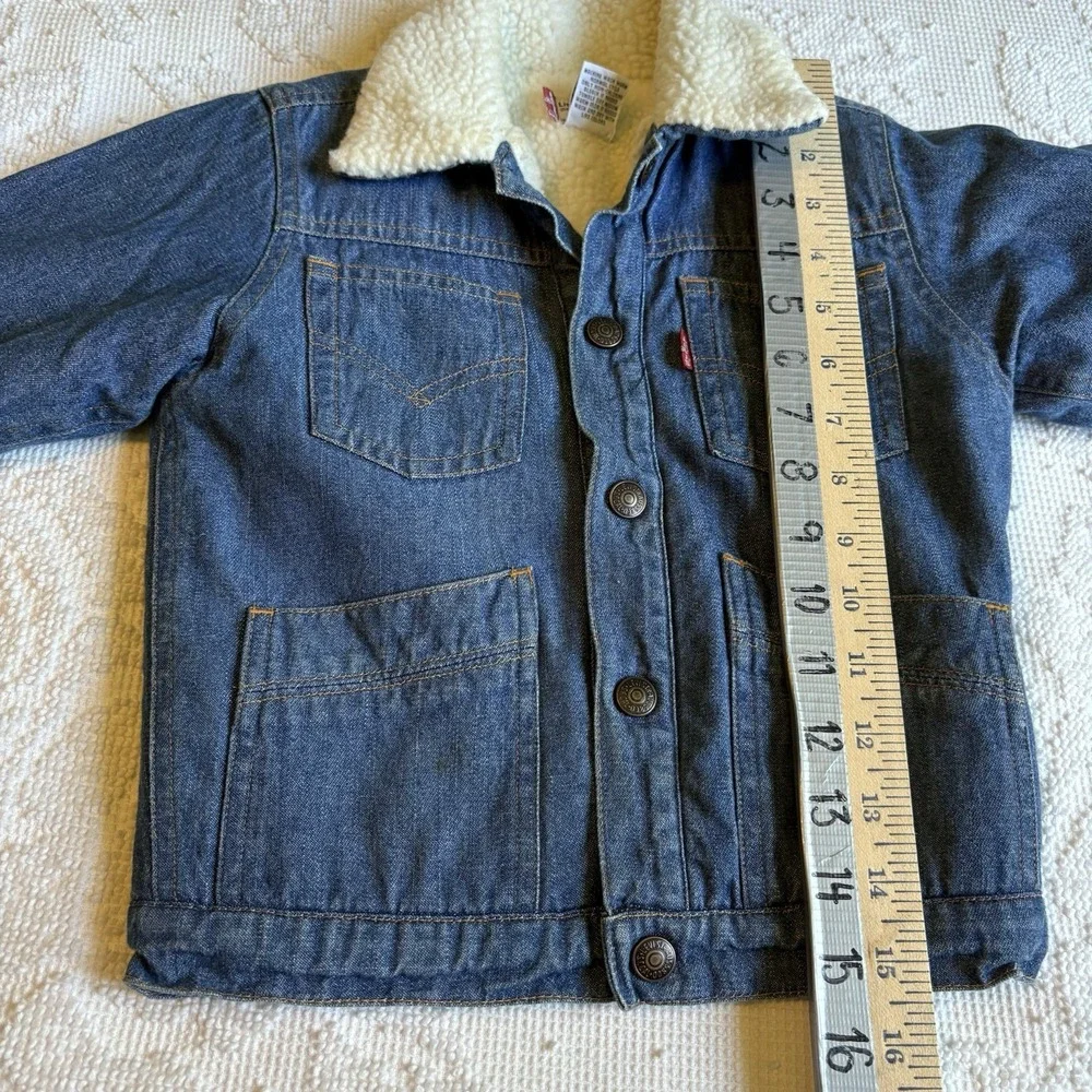 Levi's Sherpa Jacket Toddler Sz 18‎ Mo VTG Blue Denim Cute Pockets Y2K Little